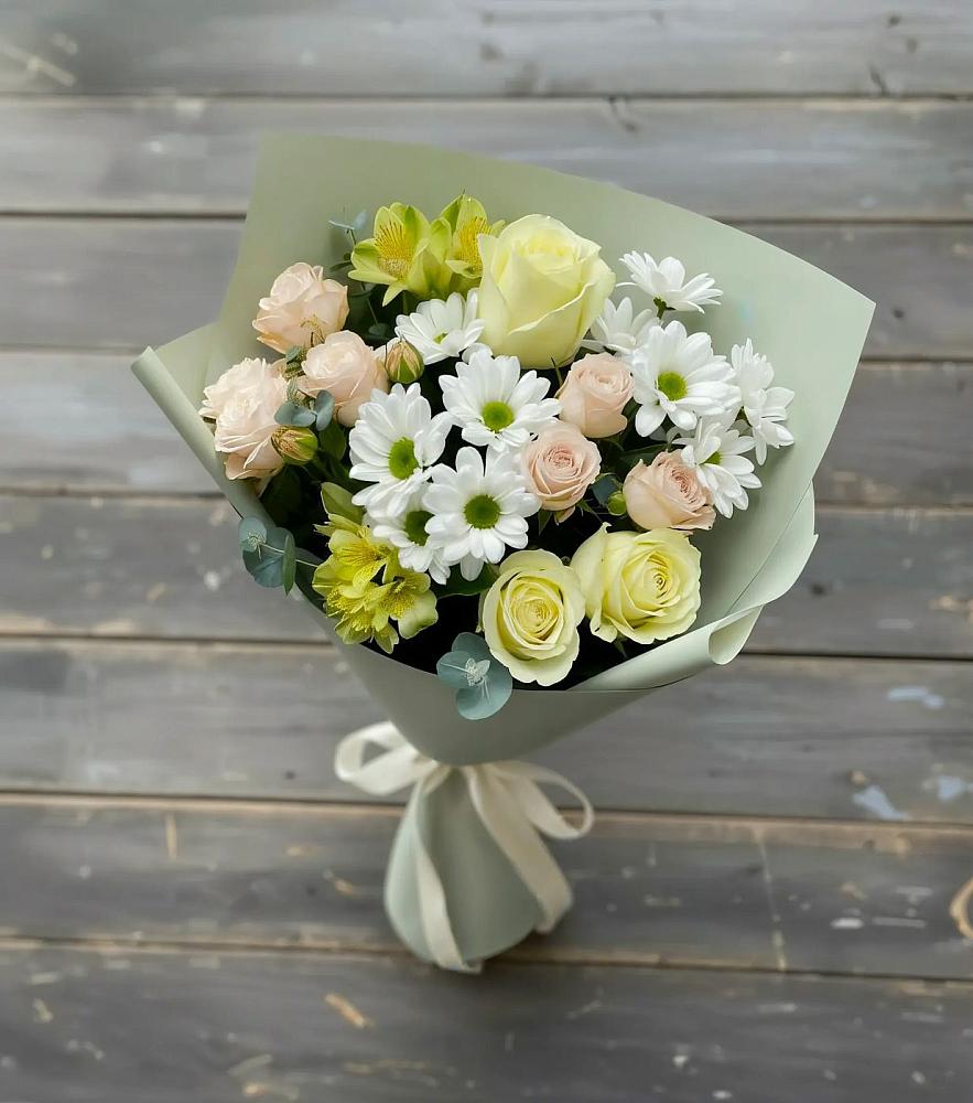 Букет цветов из: Альстромерии, Розы и Хризантемы в Михалево