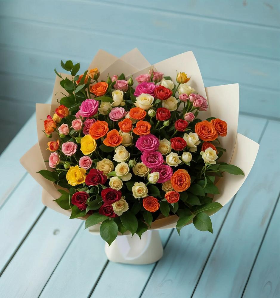 Букет Микс из разноцветных кустовых роз в Михалево