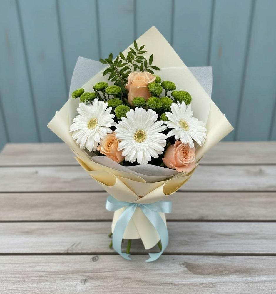 Букет цветов из: Герберы, Розы и Хризантемы в Михалево