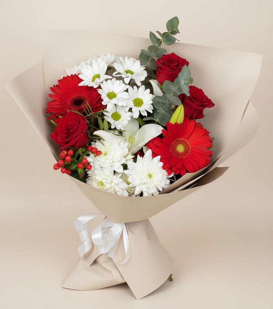 Букет цветов из: Розы, Хризантемы, Герберы и Лилии в Михалево