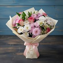 Букет цветов из:  Хризантемы, Альстромерии и Розы в Михалево