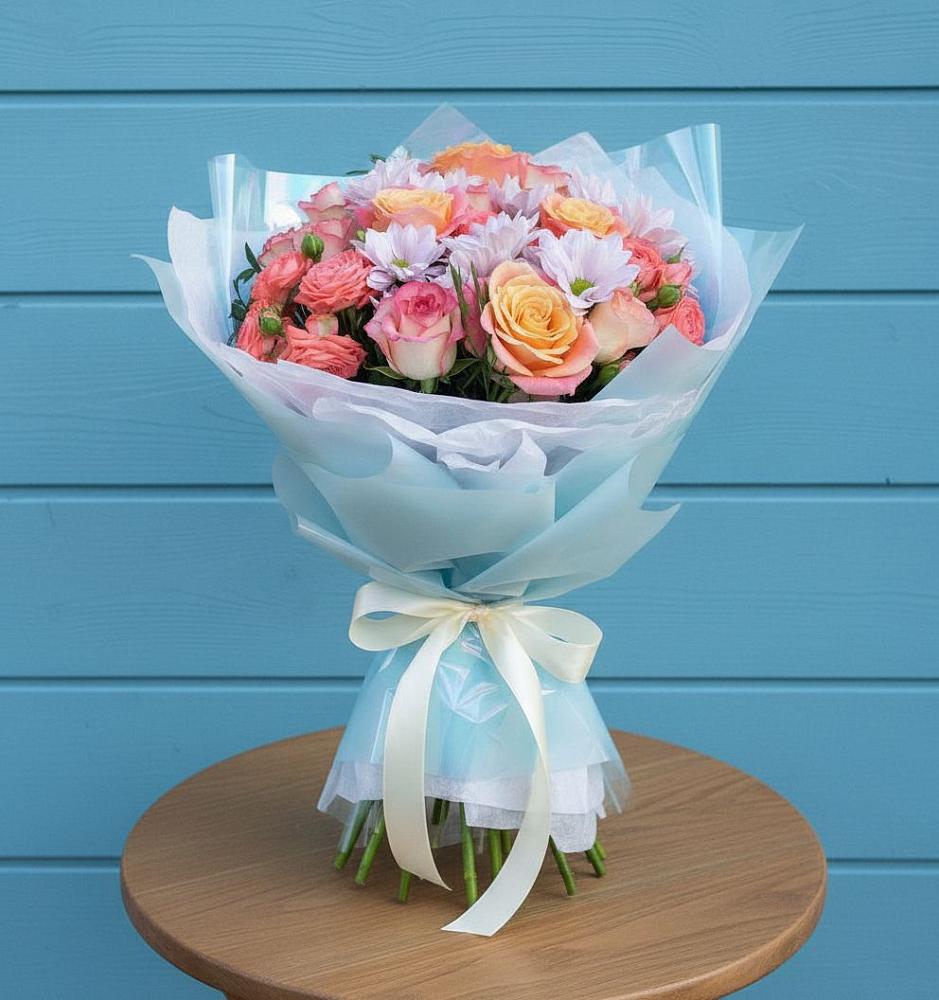 Букет цветов из: Хризантемы и Розы в Михалево